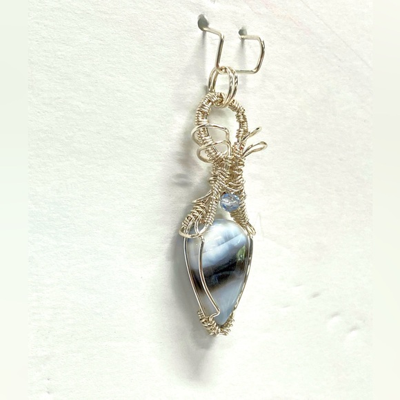 HANDMADE Blue Opal and Crystal Hand Wrapped Statement Pendant, Gift for Woman - Picture 4 of 10